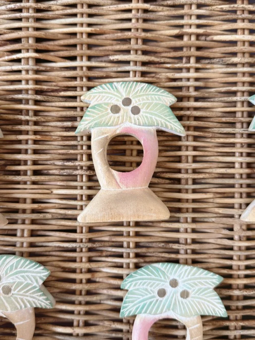 Hand Carved Wooden Palm Tree Napkin Rings (Set of 6)
